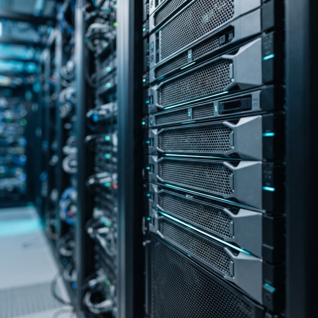 Macro view of structured server racks