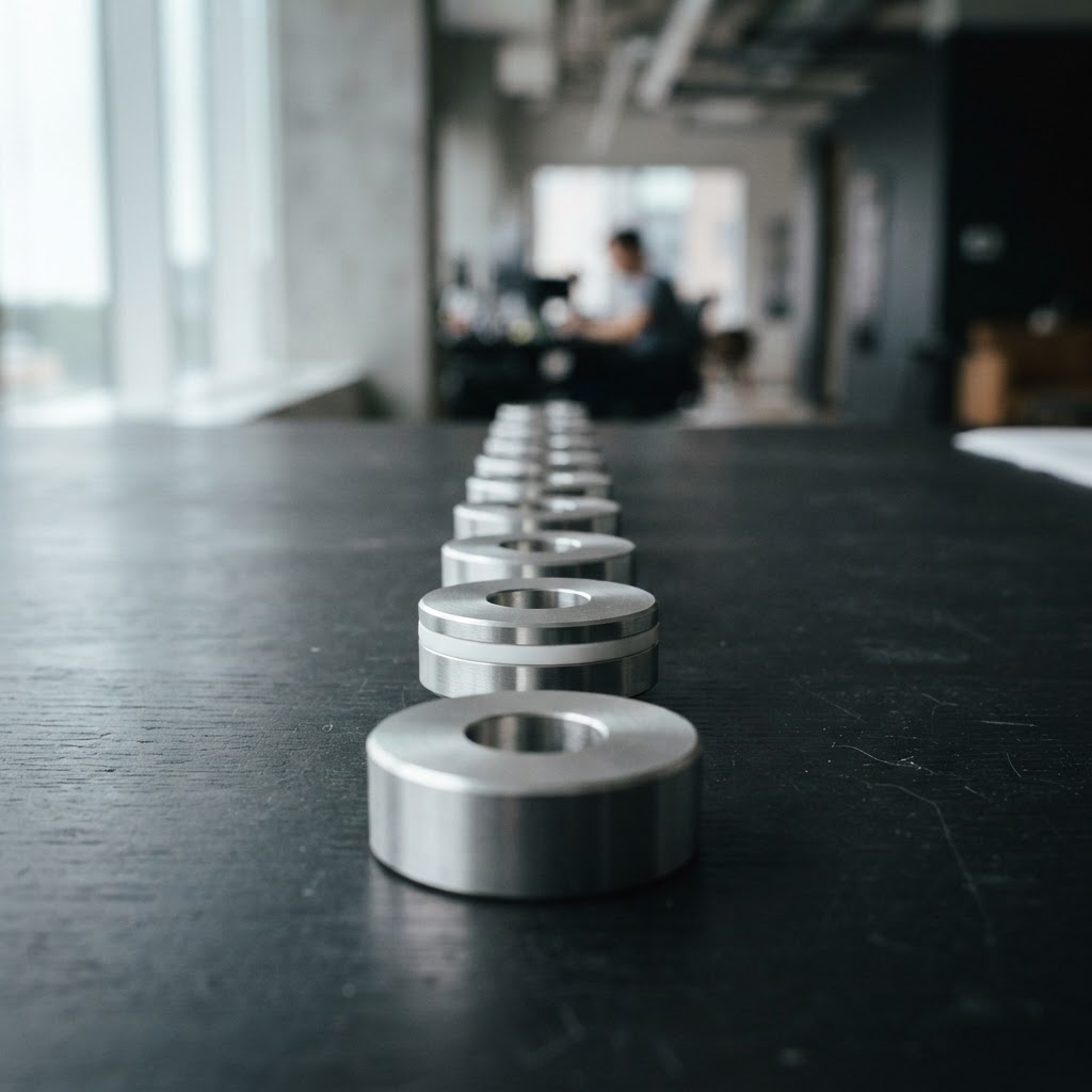Precision metallic structural spacers on a desk