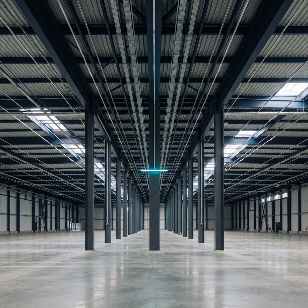 Modern industrial architecture with clean lines and geometric order