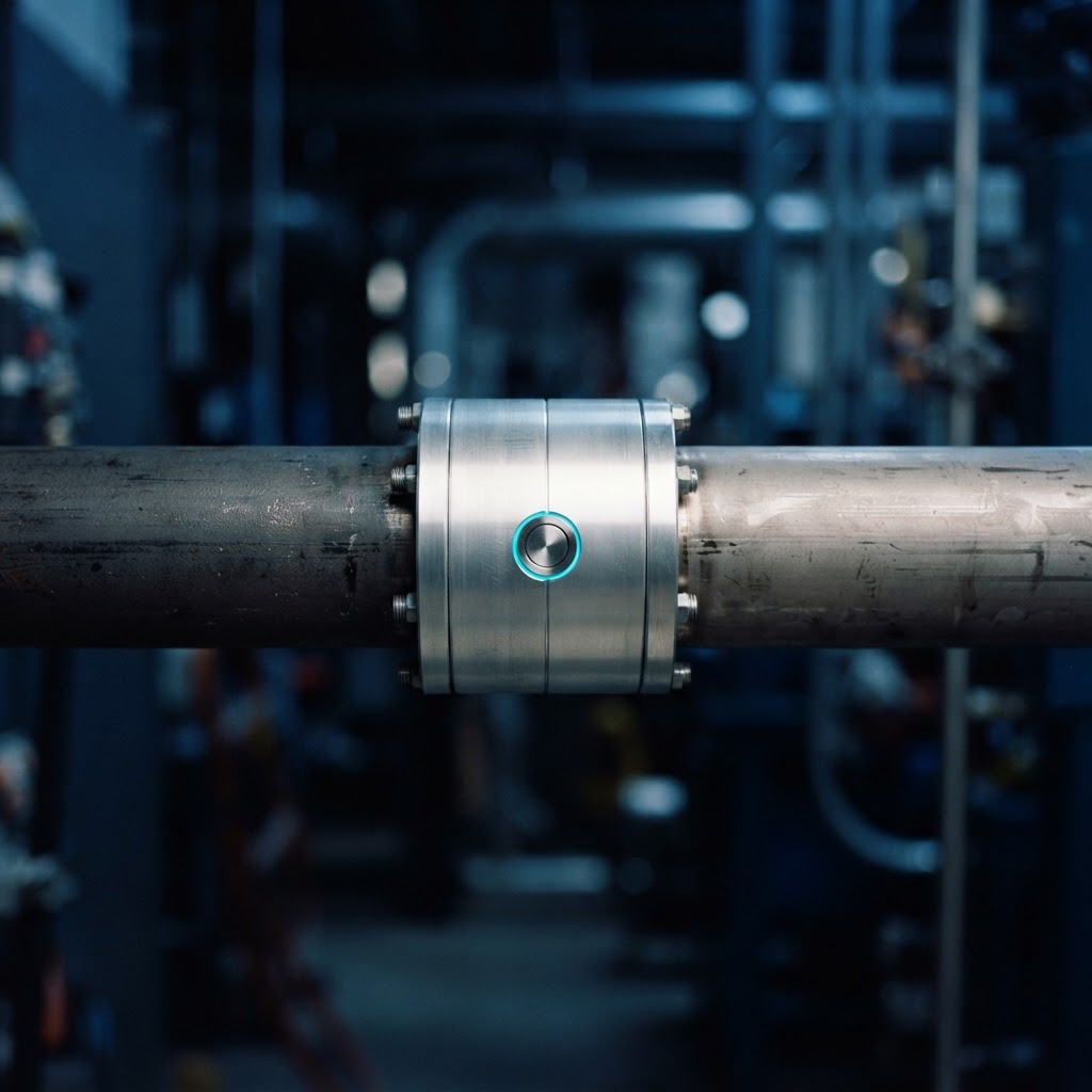 Close up of an industrial metal pipe joint on a desk