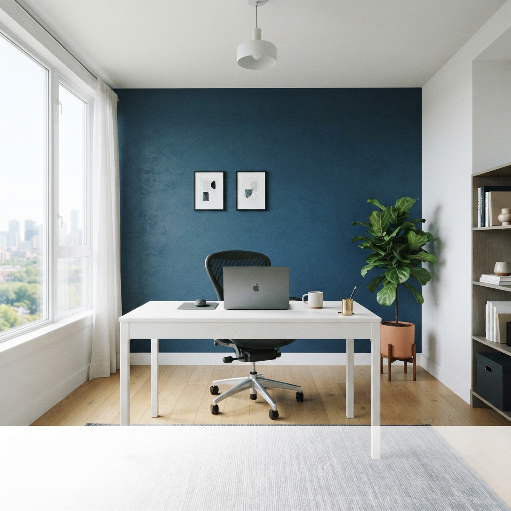 A clean and organized minimalist home office space