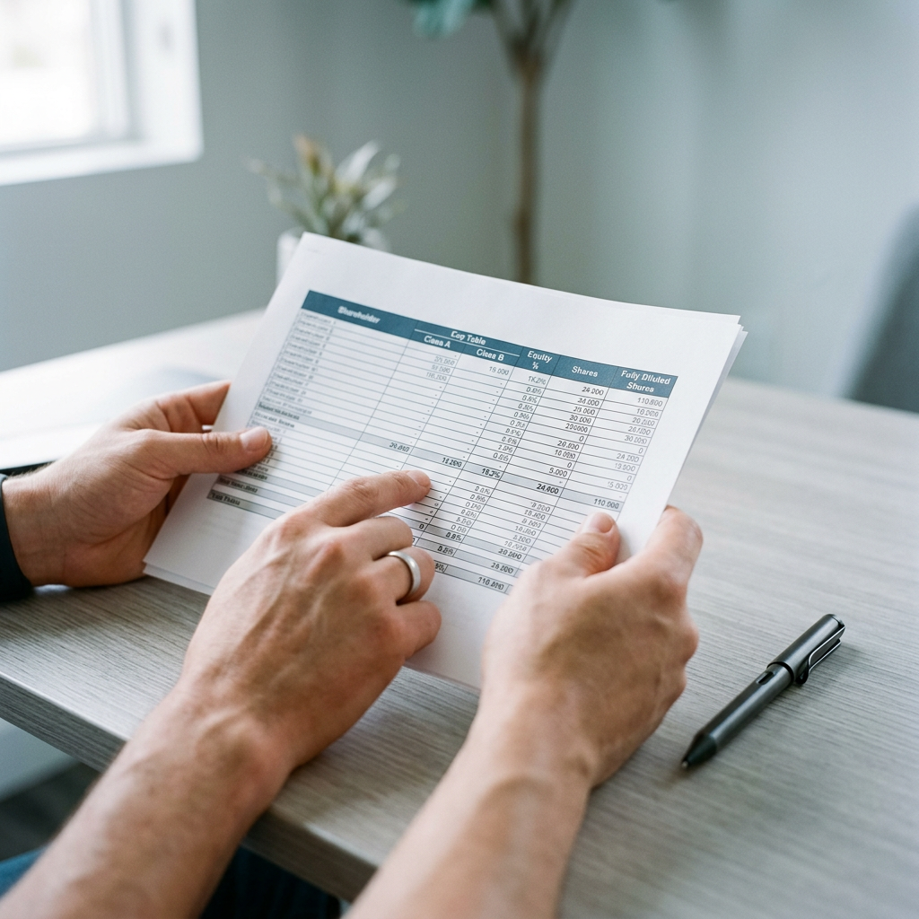 Founder reviewing cap table spreadsheet