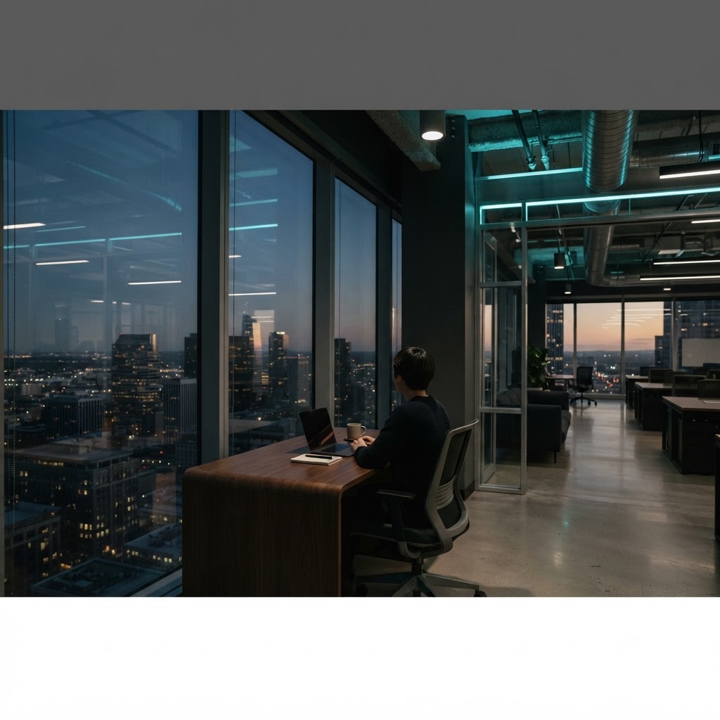 A calm professional in a modern office space