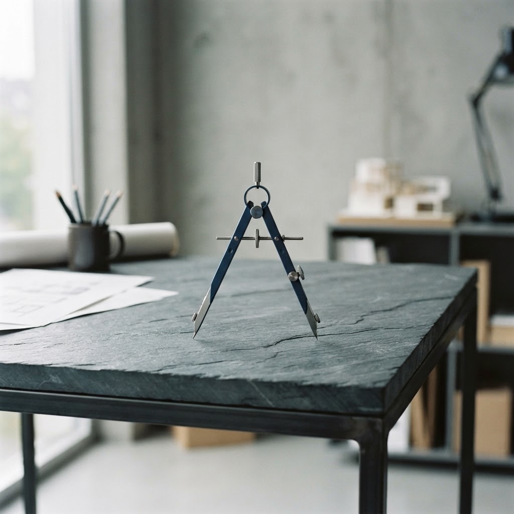Metal dividers on a slate drafting table