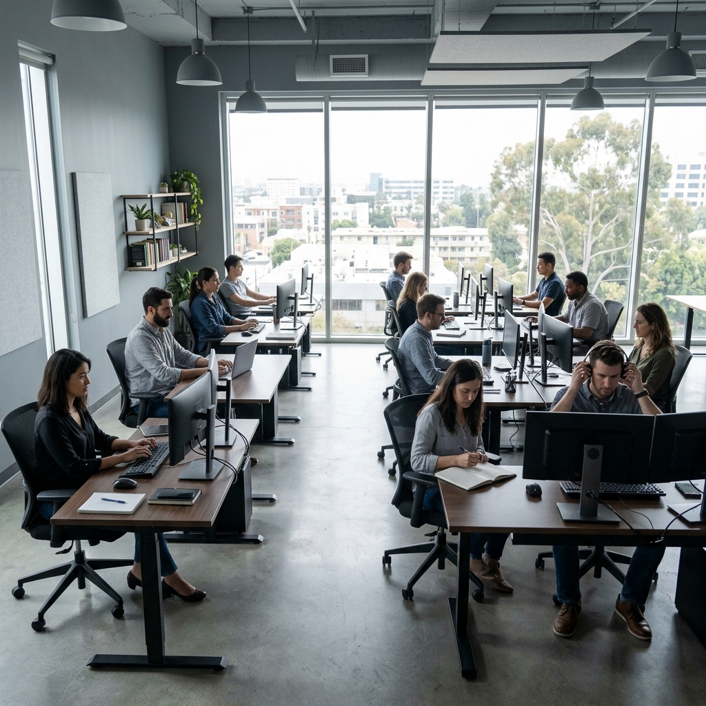 Engineering team workspace with focused individual contributors