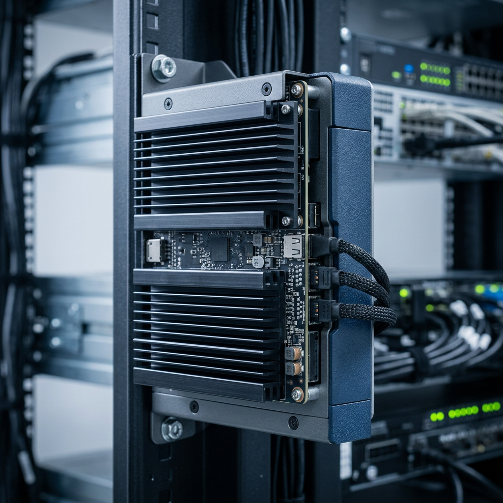 Edge computing hardware mounted on server rack
