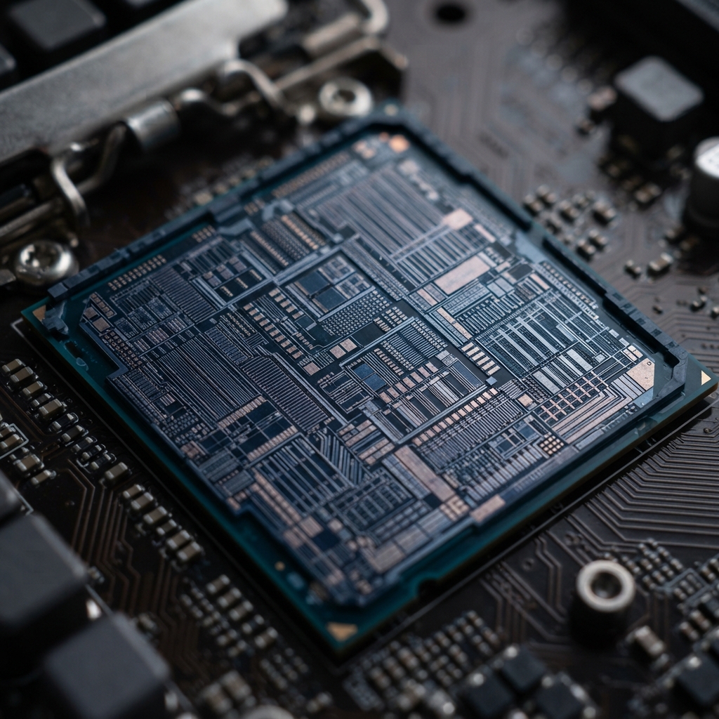 Close up of microcircuitry on a computer chip