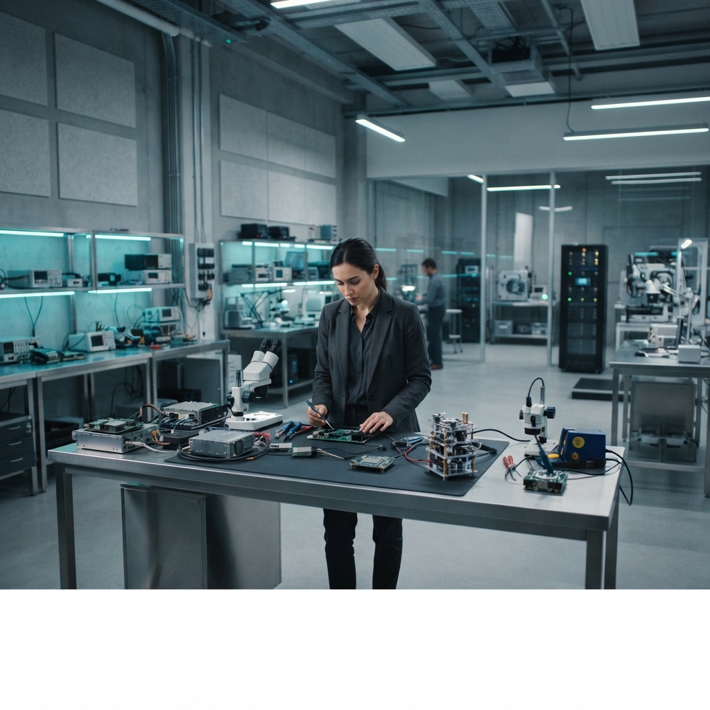 Professional engineering lab with hardware components