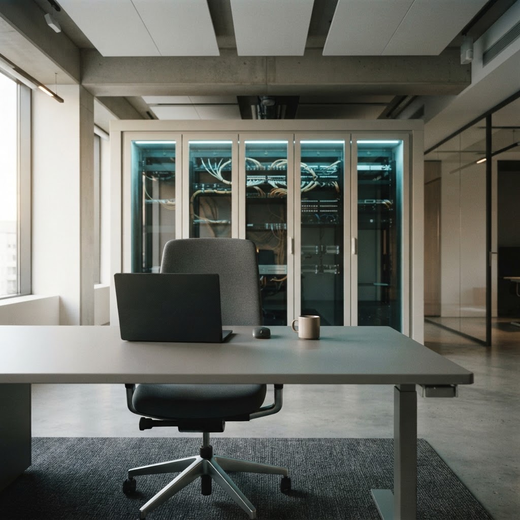 Modern minimalist office infrastructure and secure storage environment