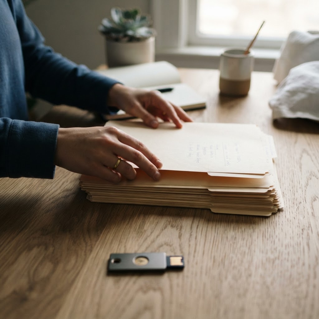 Professional organizing documents on a minimalist desk