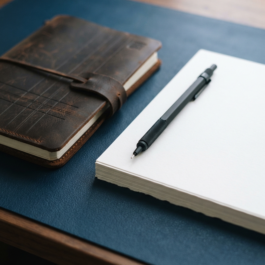 Professional workspace with notebook and stationery
