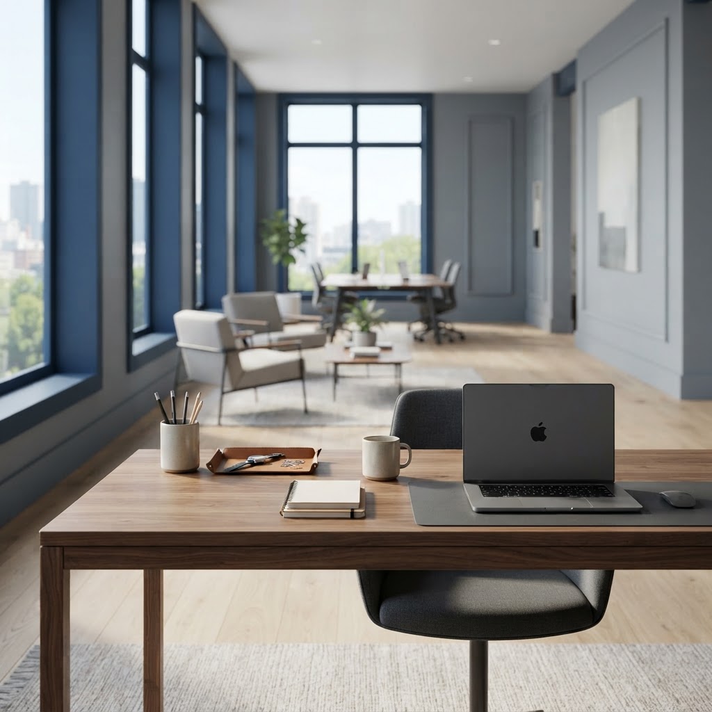 Minimalist modern office workspace with clean desk