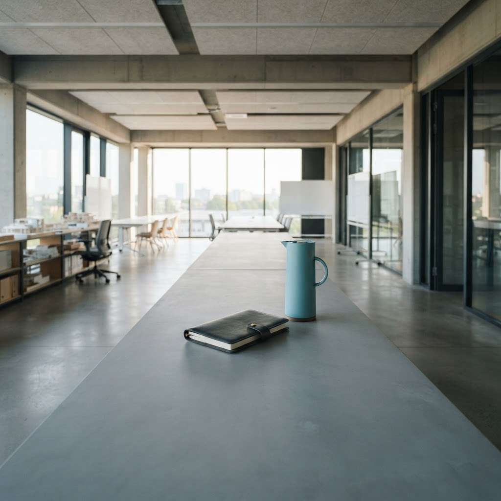 Minimalist engineering workspace with desk accessories