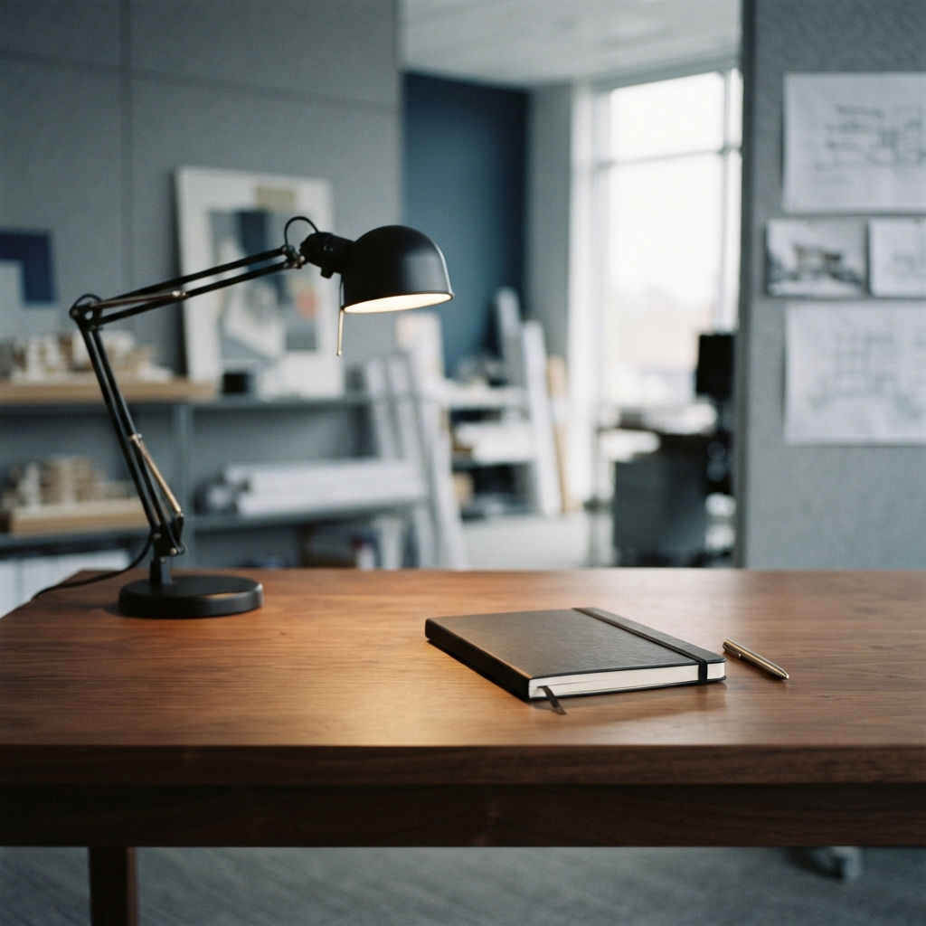 Minimalist desk space for strategic planning