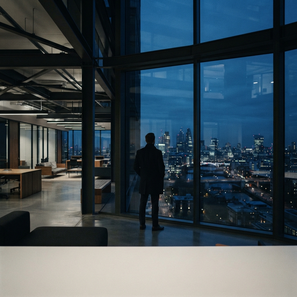 Professional standing in a modern architectural office environment