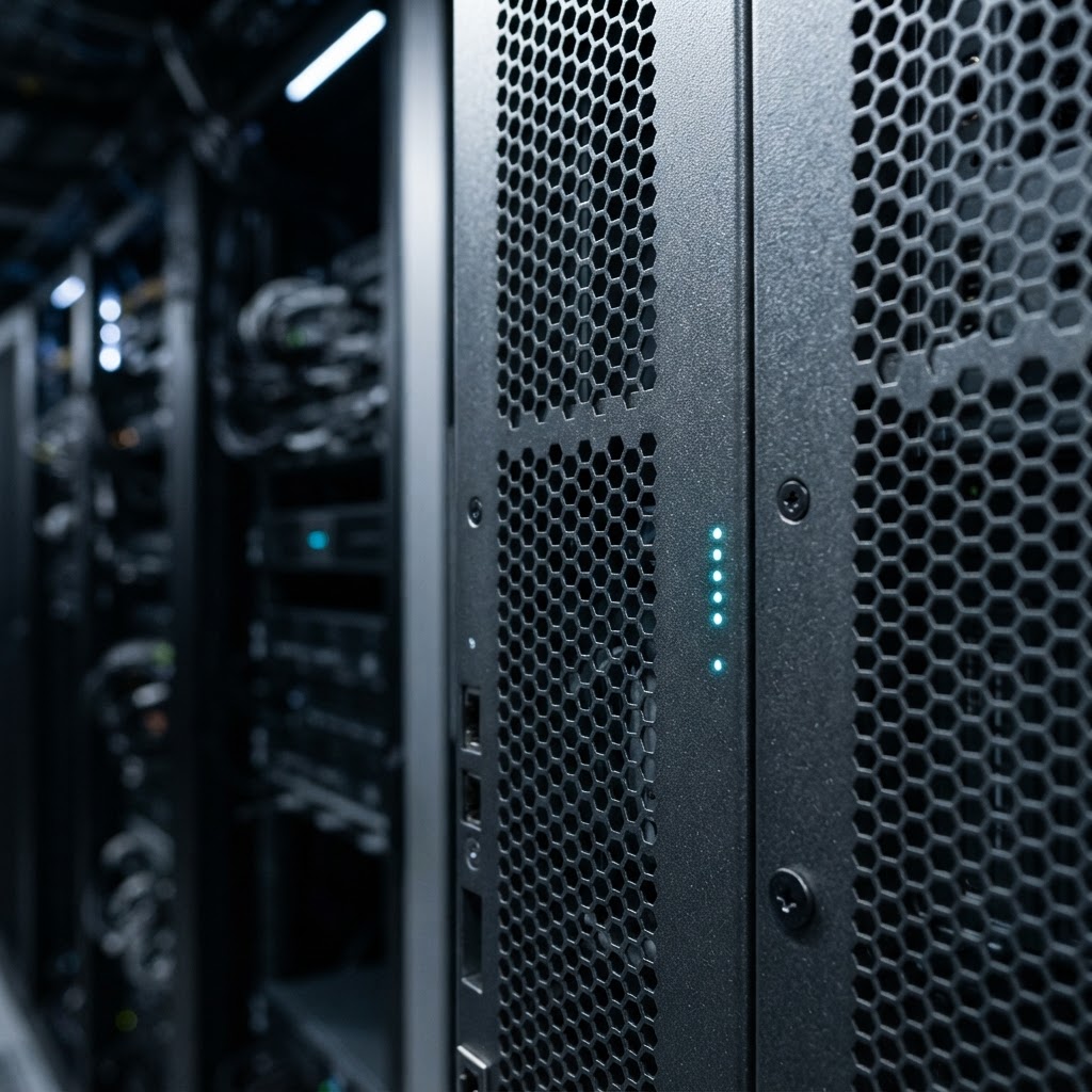 Close up of a metallic server rack texture