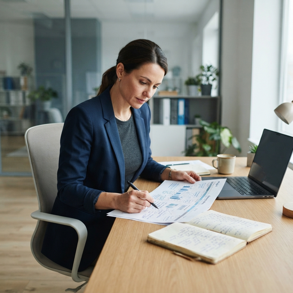 A founder planning project budget in a modern office