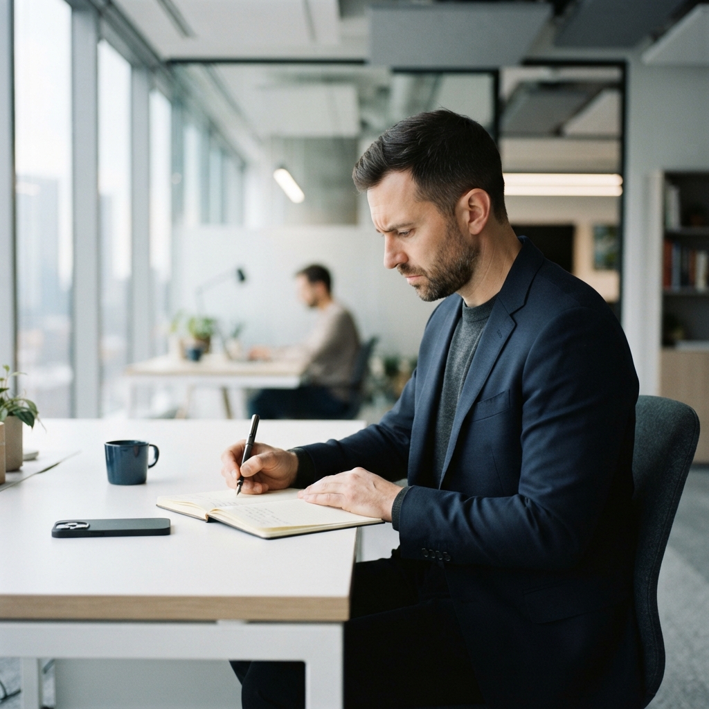 Startup founder planning MVP budget in a clean office