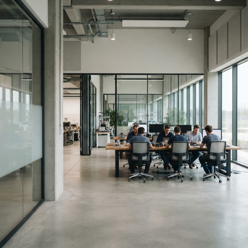 Professional open workspace with a calm and modern aesthetic