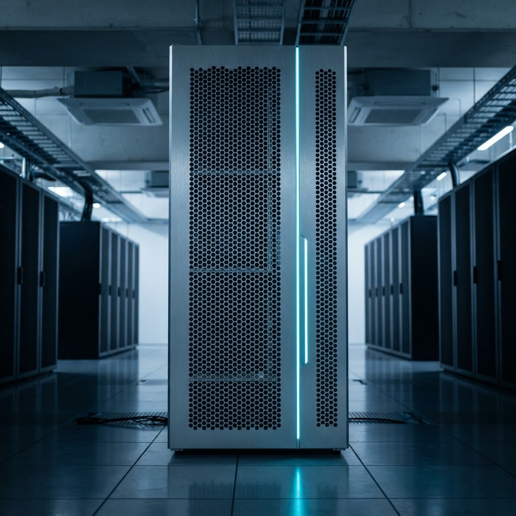 Minimalist server rack cabinet in professional infrastructure room