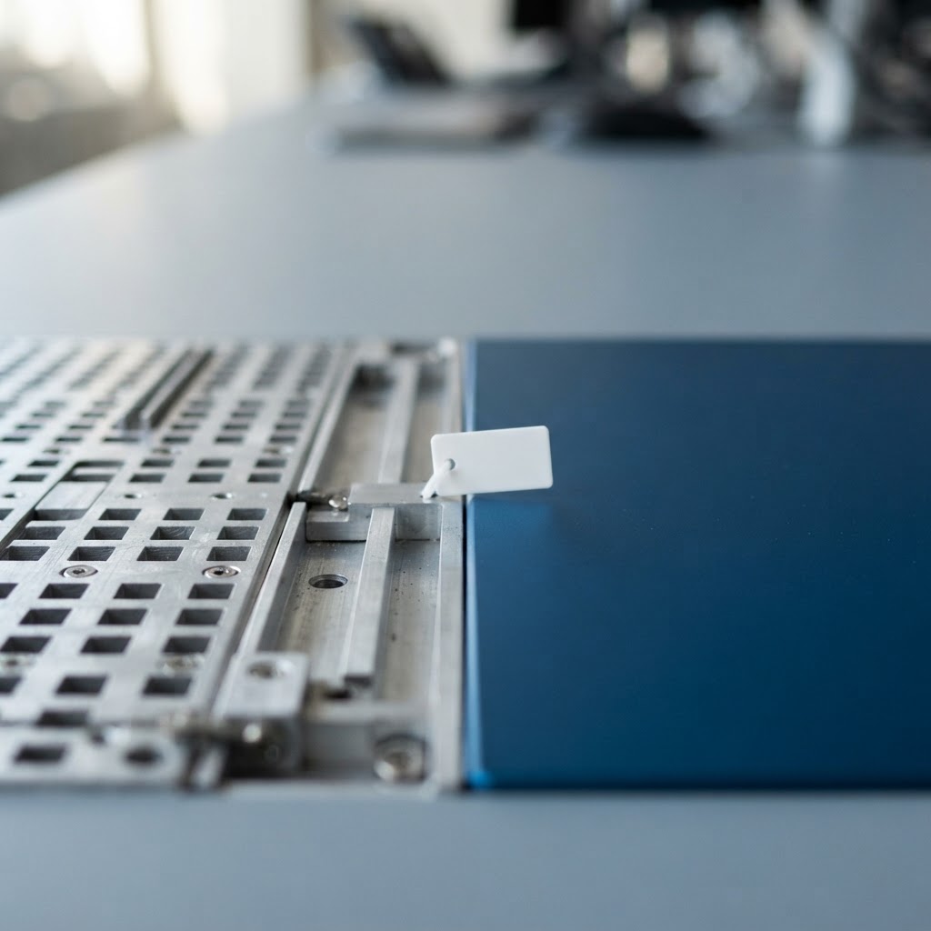 Macro view of aluminum grid transition to smooth blue metal