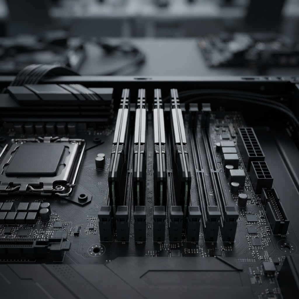 High density RAM modules seated in a motherboard