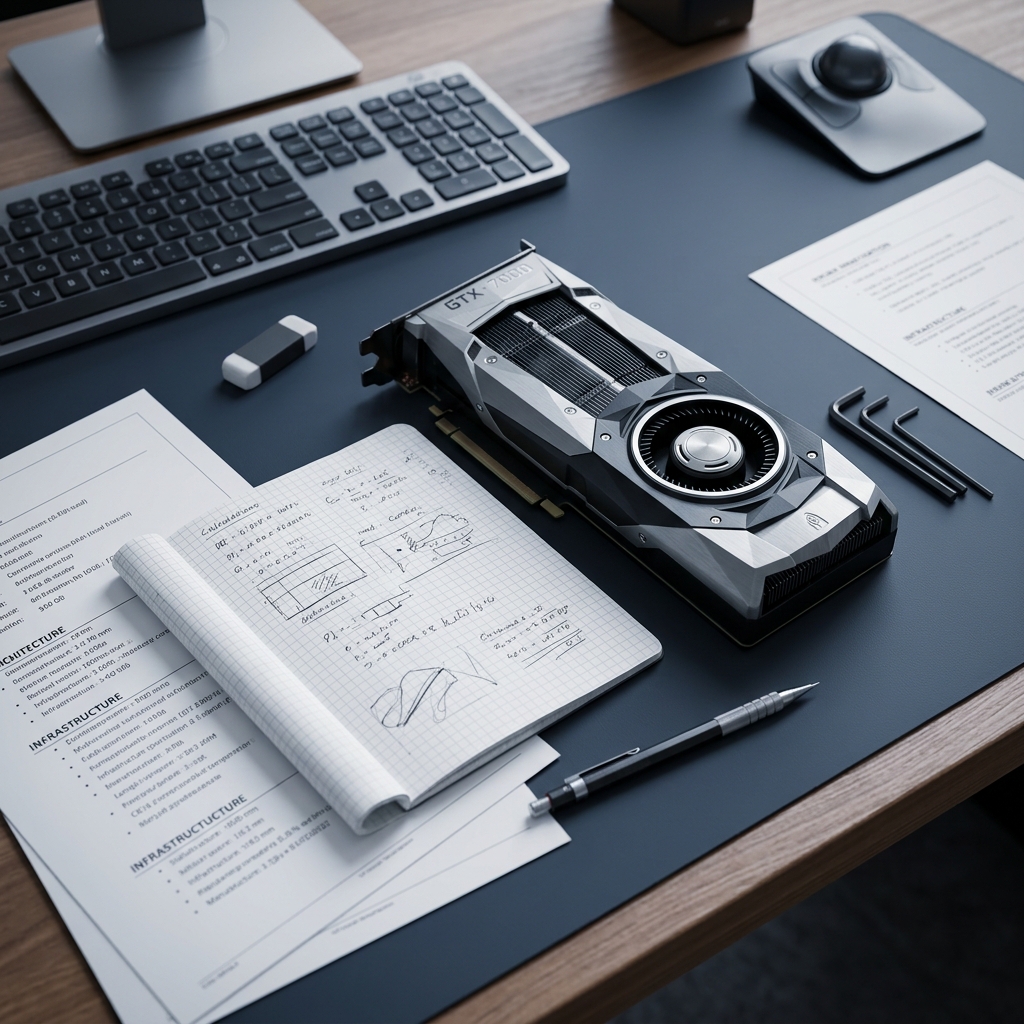 GPU and technical specifications on workstation desk