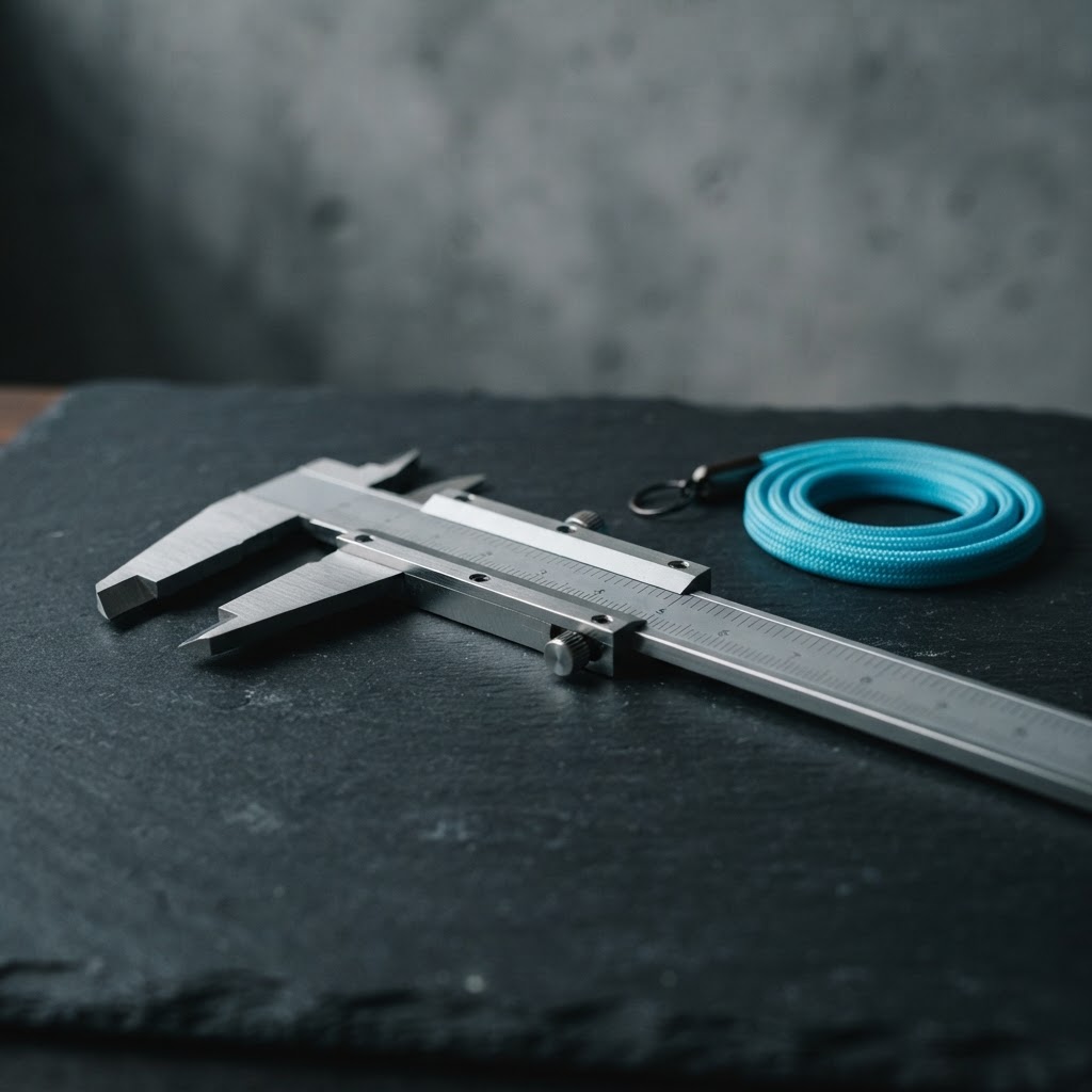 Precision caliper tool on dark slate surface