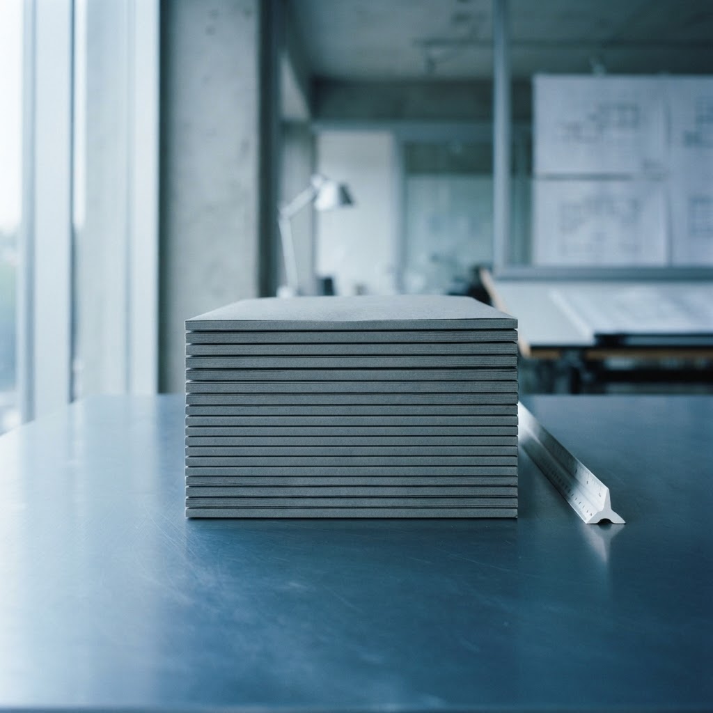 Stacked archival envelopes on a brushed aluminum desk