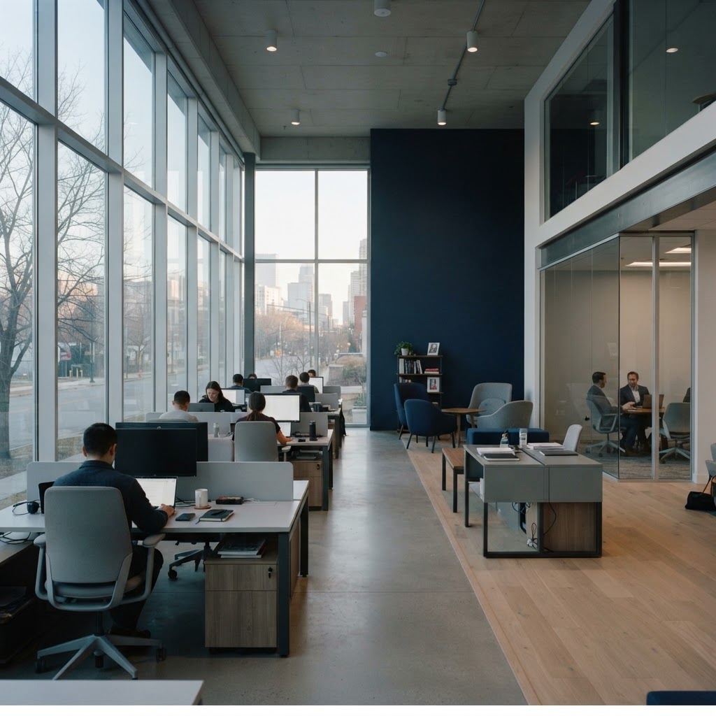 Modern minimalist tech office workspace