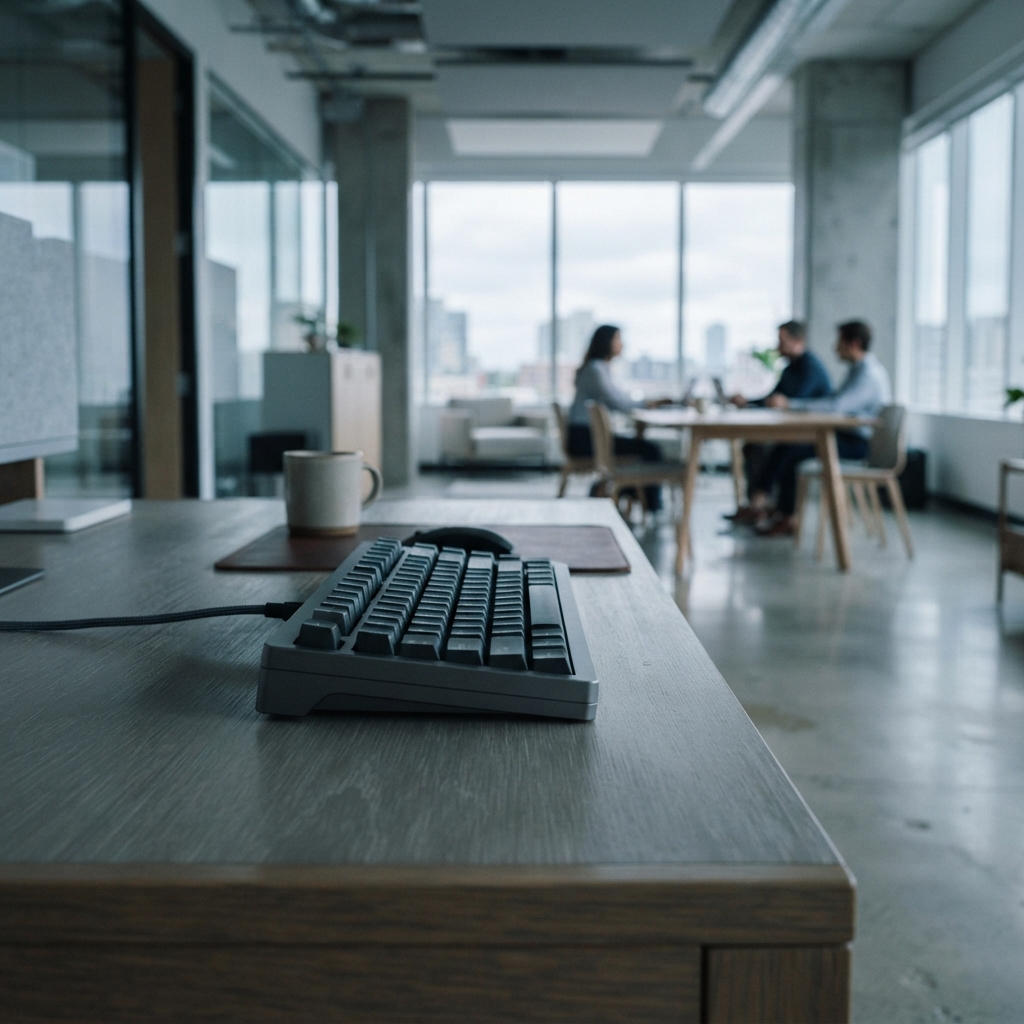 Minimalist office workspace with clean engineering gear