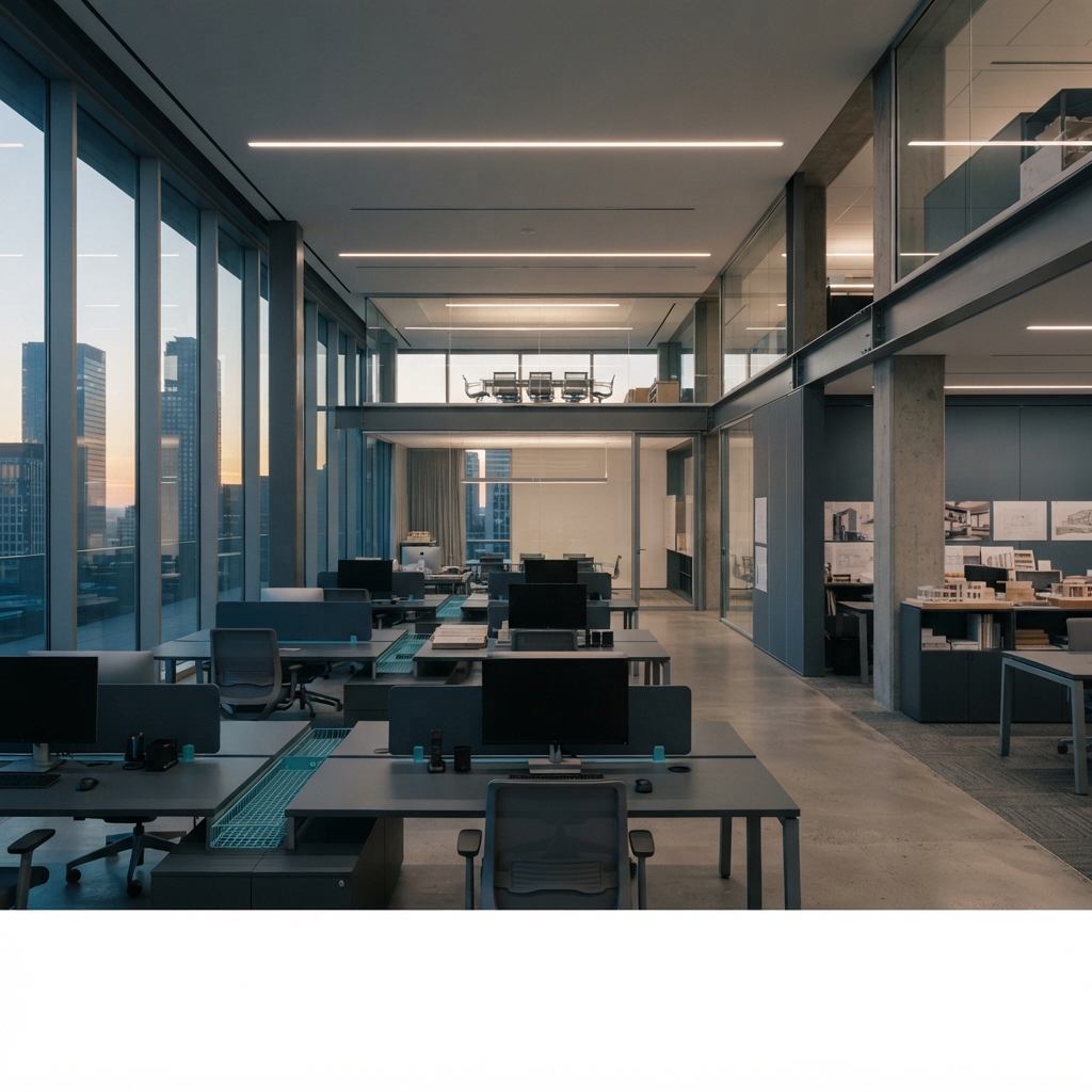 Modern minimalist office space with clean lines