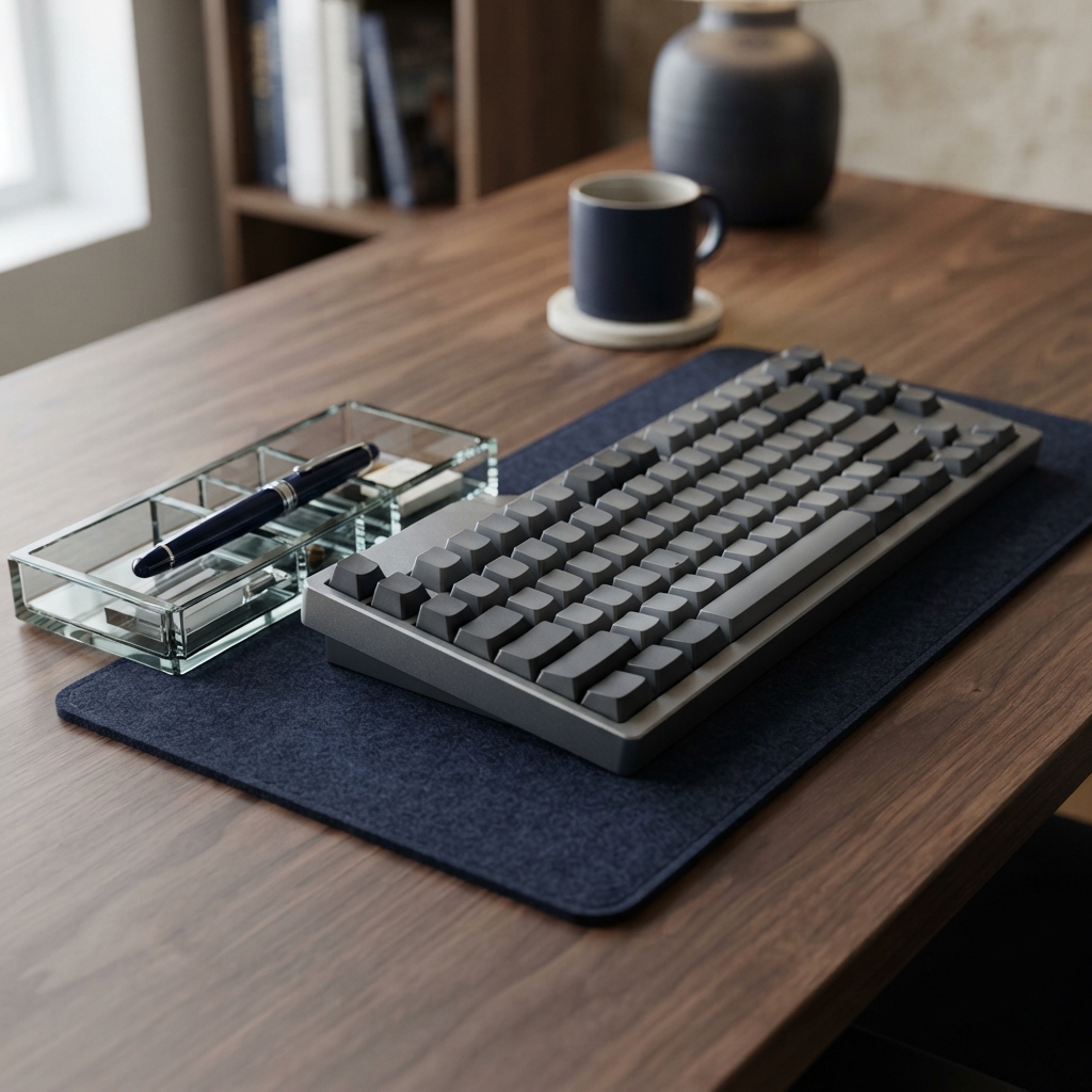 Professional workspace with mechanical keyboard and desk accessories