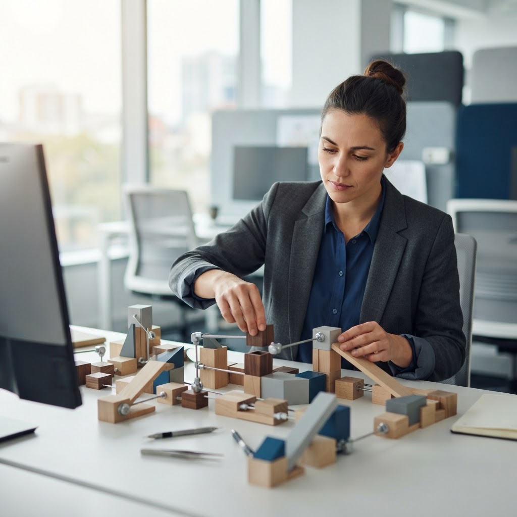 Engineer analyzing a physical modular process model