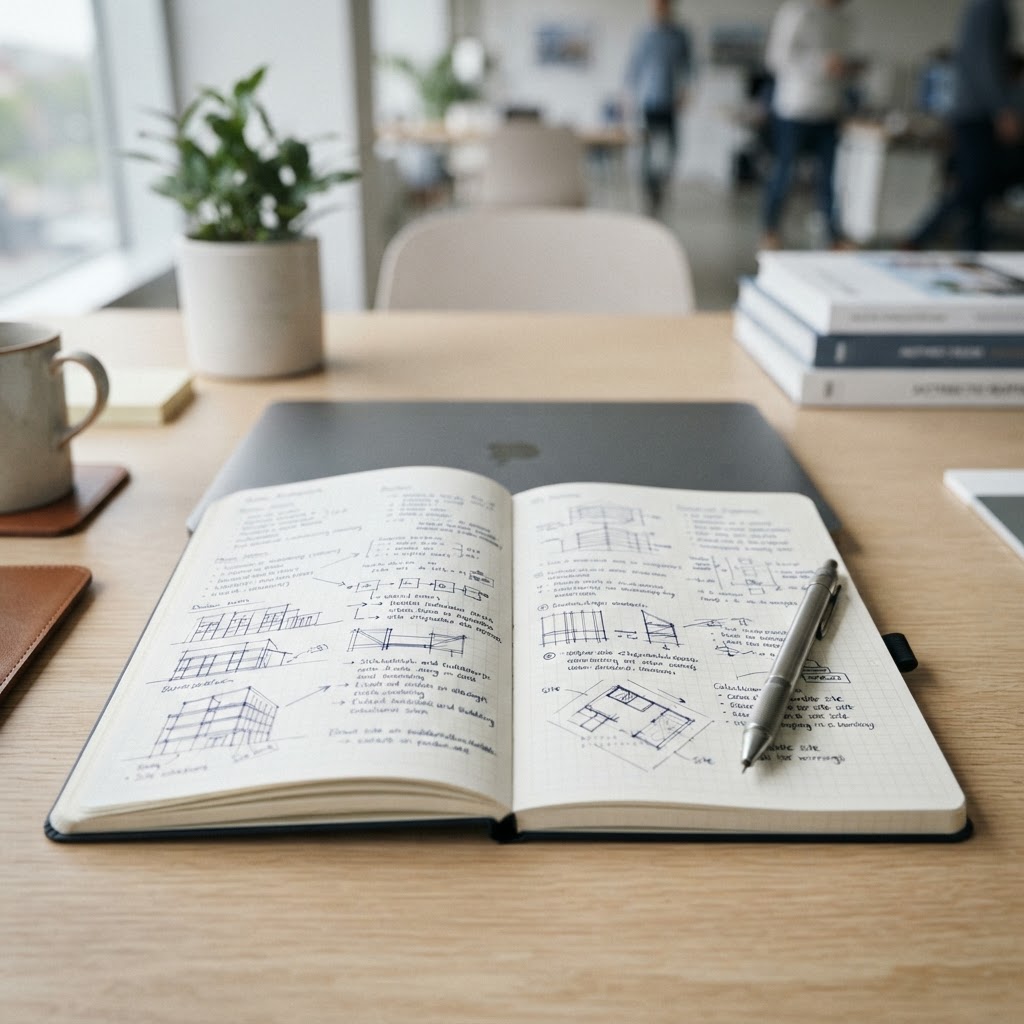 Handwritten notes and a pen on a desk