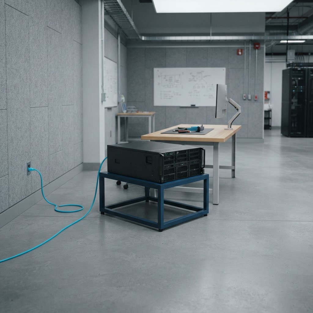 Modern industrial server hardware in a clean laboratory space