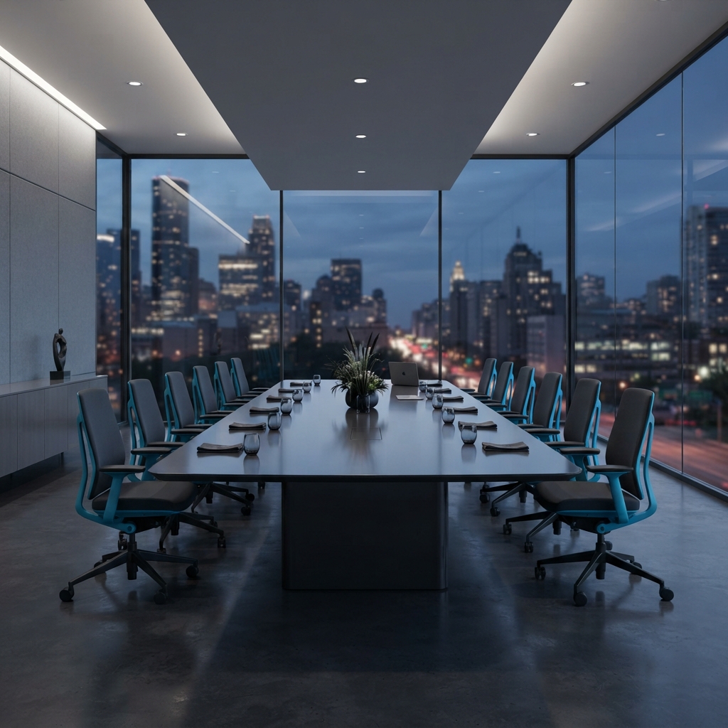Empty modern conference room with urban view