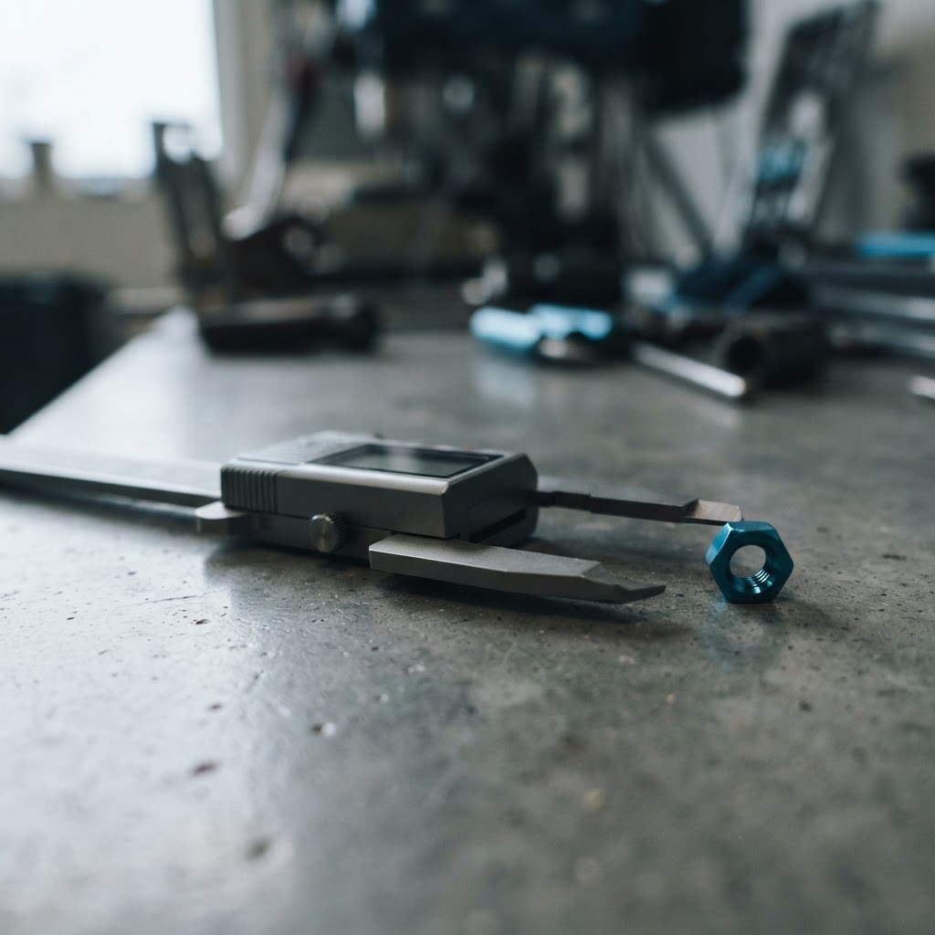 Precision calipers on a concrete workspace