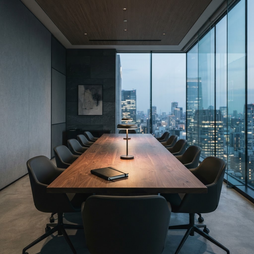 Empty modern conference room with urban view