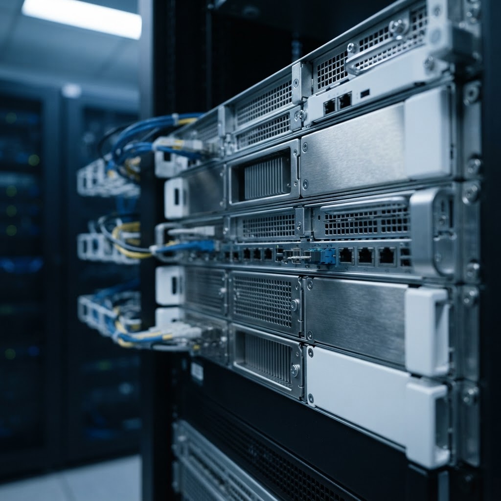 Detail of clean modern server hardware architecture