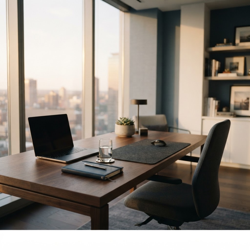 Minimalist modern workspace organized for analytical work