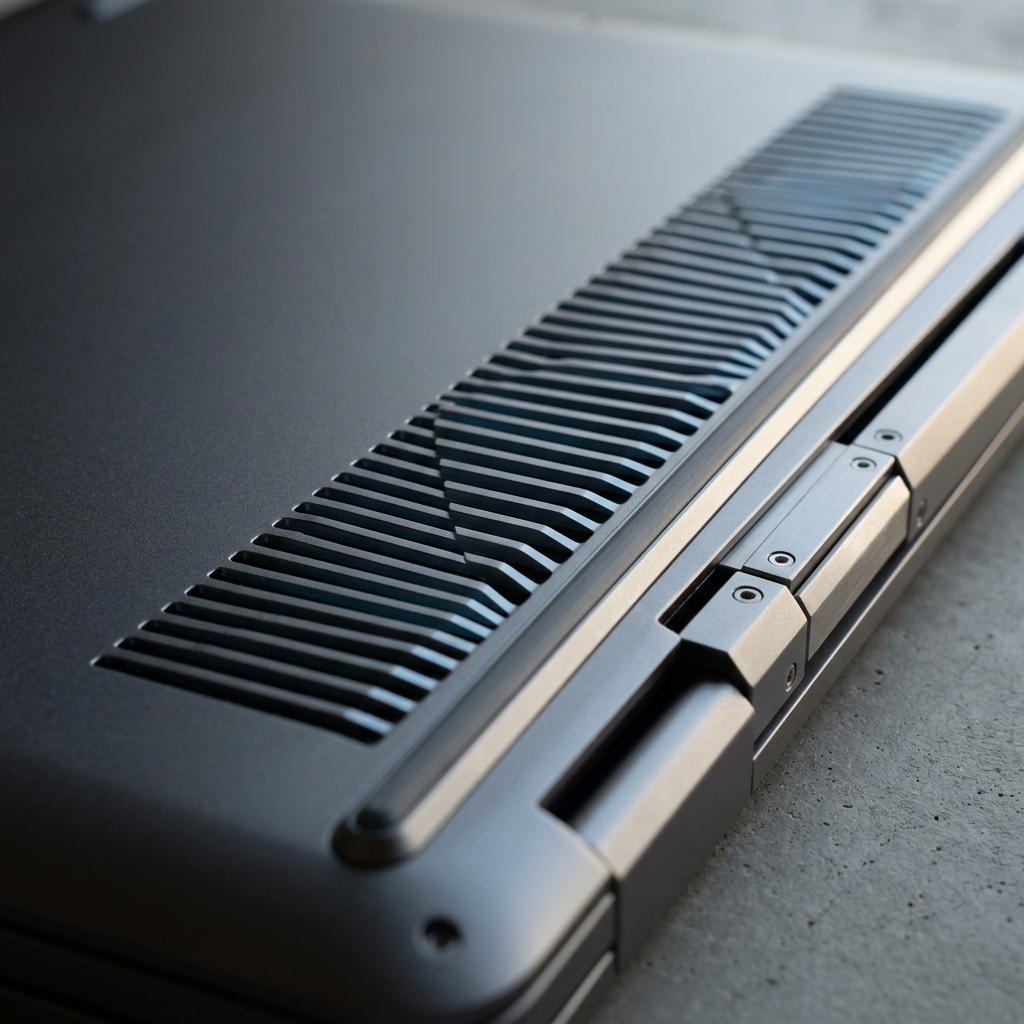 Laptop hardware detail showing engineering precision