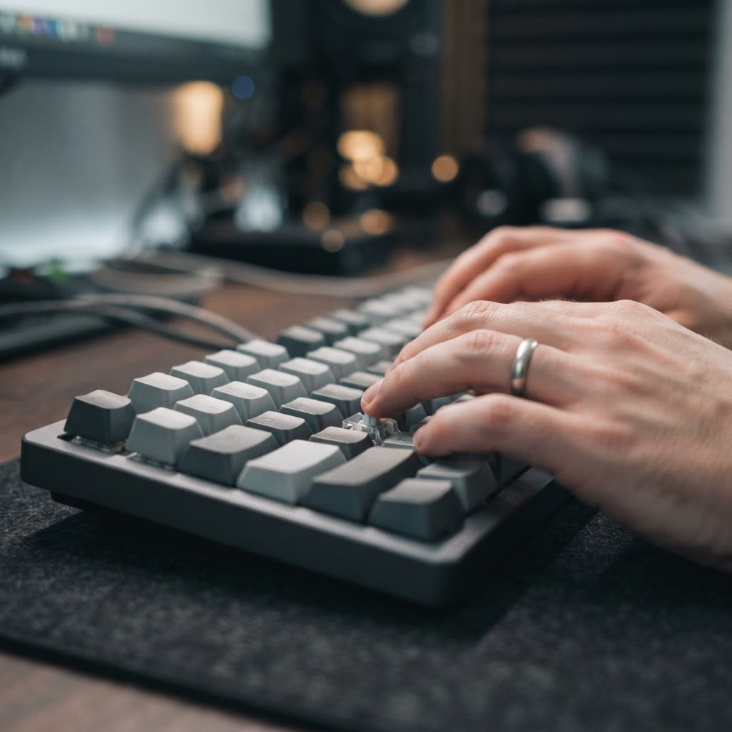 Close up of hands typing on a mechanical keyboard