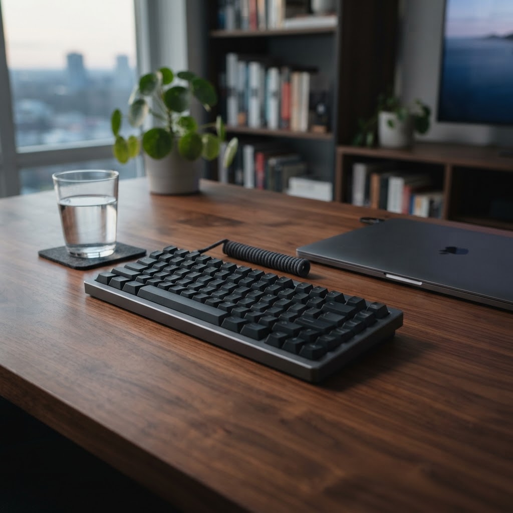 Modern professional workspace with mechanical keyboard