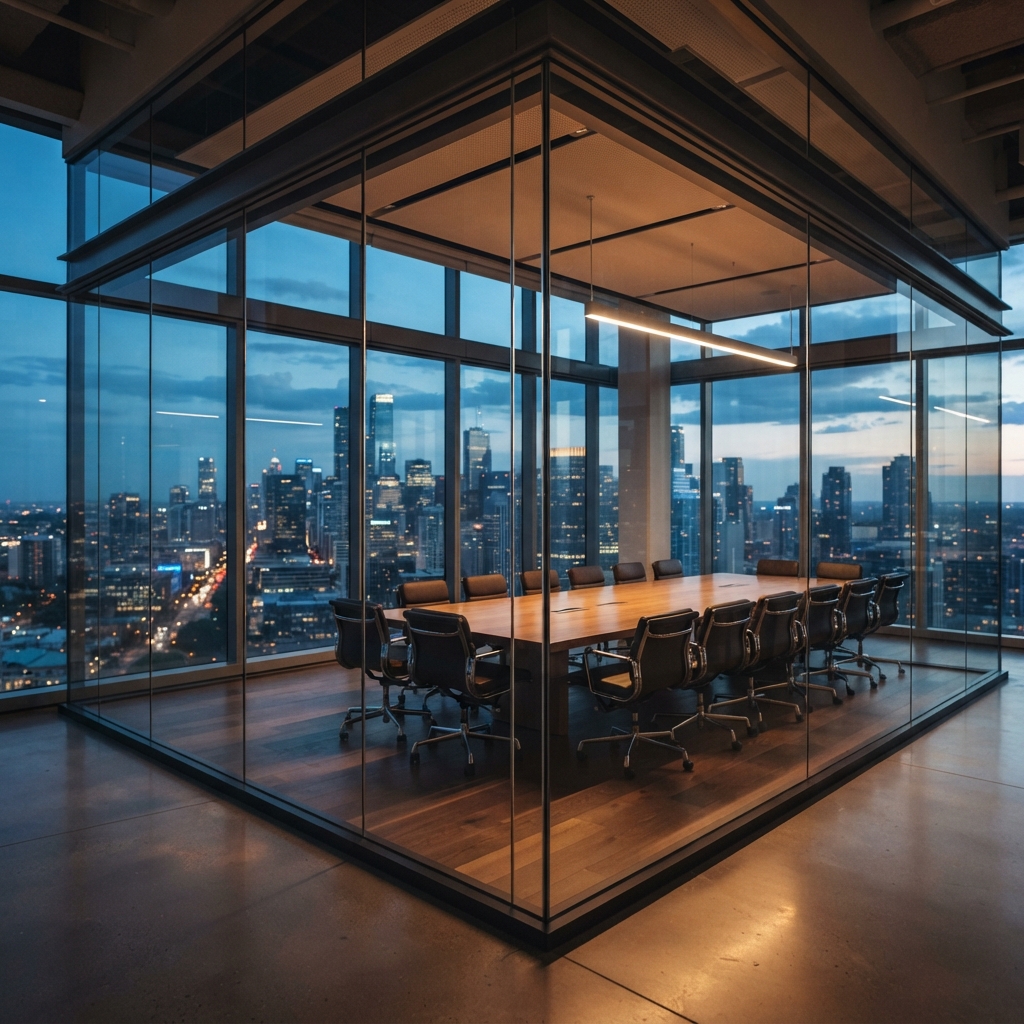 Empty modern conference room with city view