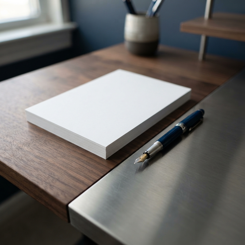 Professional writing tools on a modern desk surface
