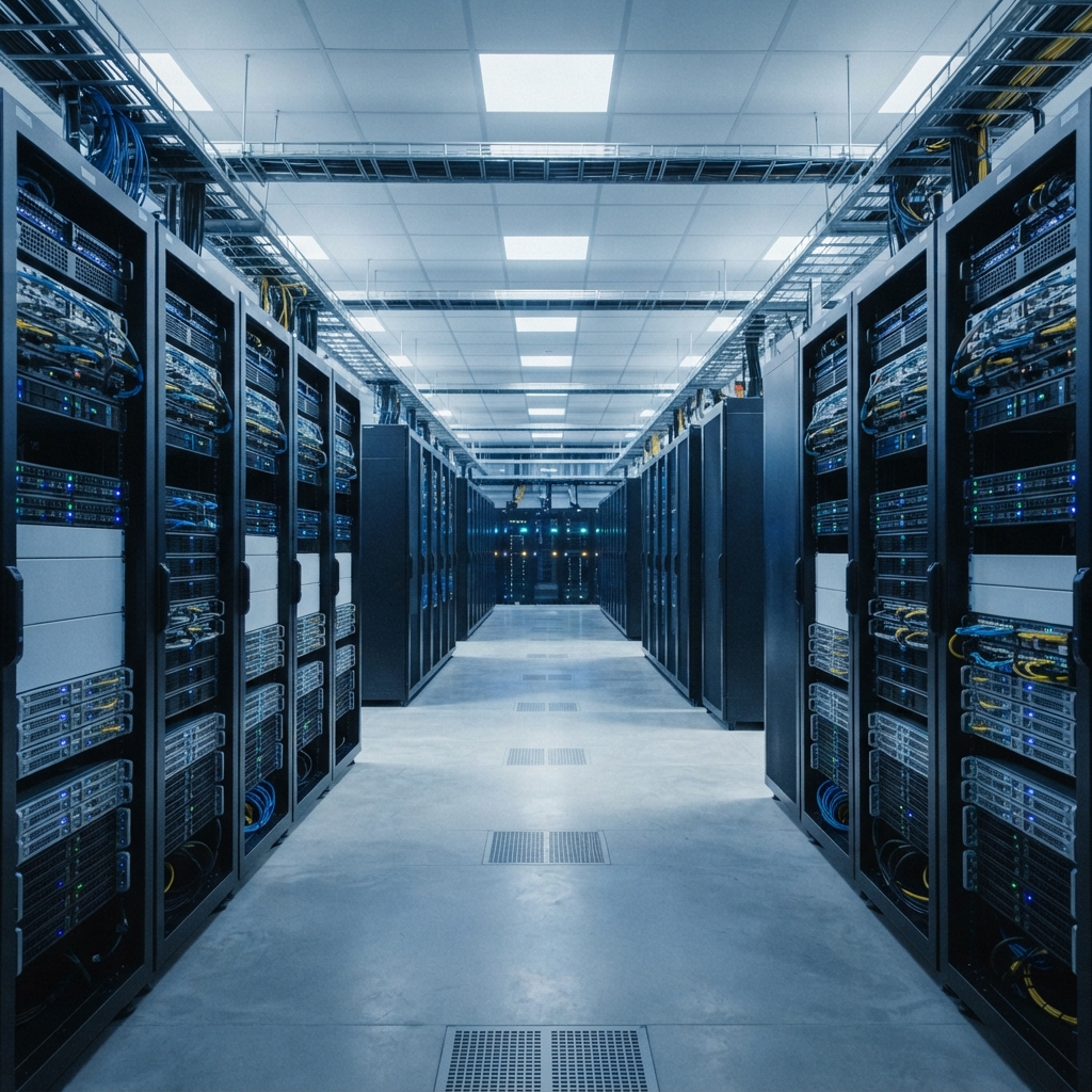 Modern server room infrastructure with sleek hardware racks
