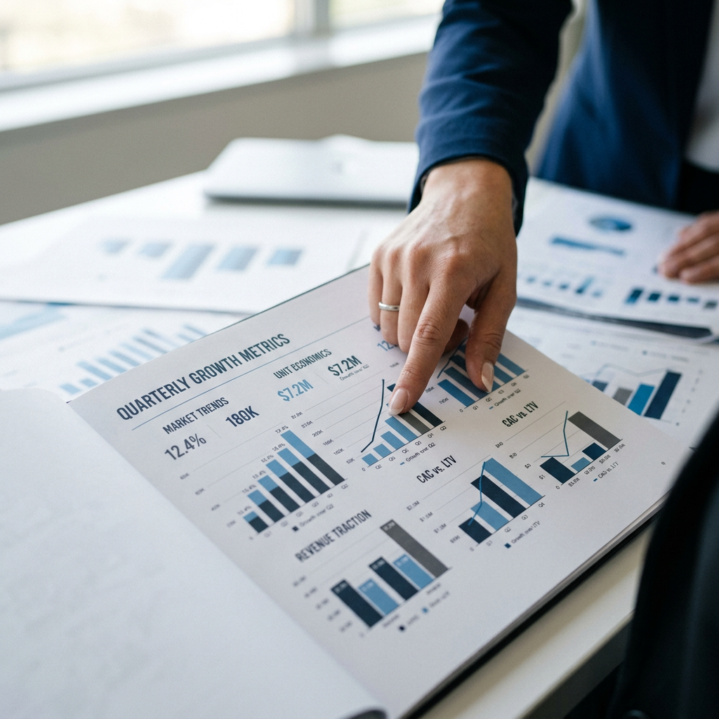 Hand analyzing traction data and business metrics