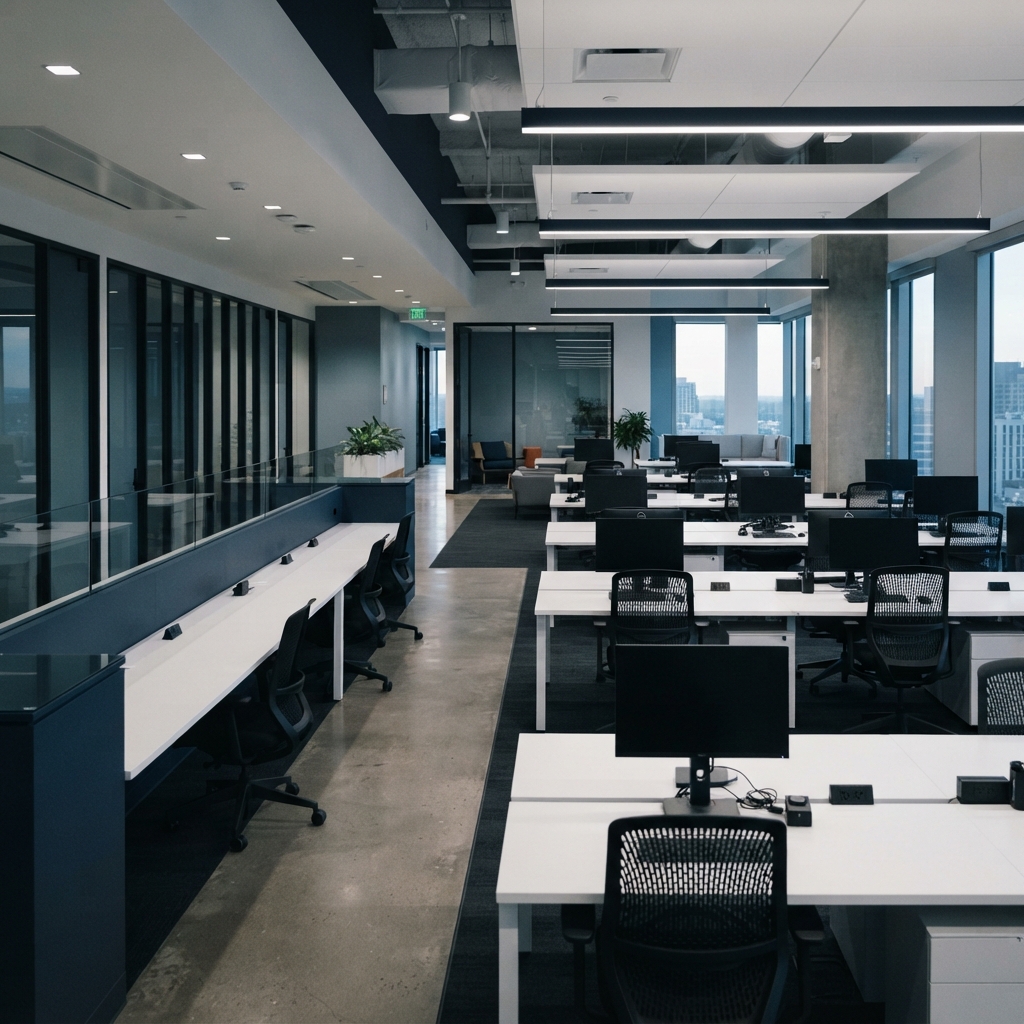 Modern minimalist open plan office interior
