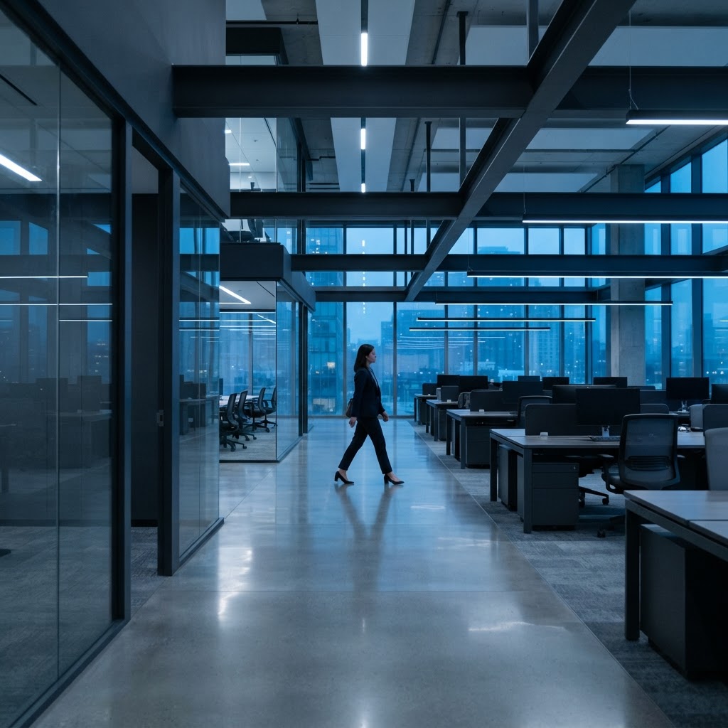Wide view of a modern clean architectural office space